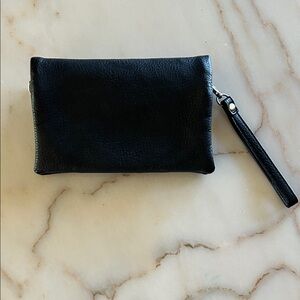 Classic Black Leather Wristlet Wallet with Removable Strap